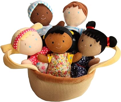Snuggle Stuffs Basket of Buddies 8" Plush Diversity Dolls | Toddler Dolls | Preschool Dolls | Multicultural Dolls | Set of 5