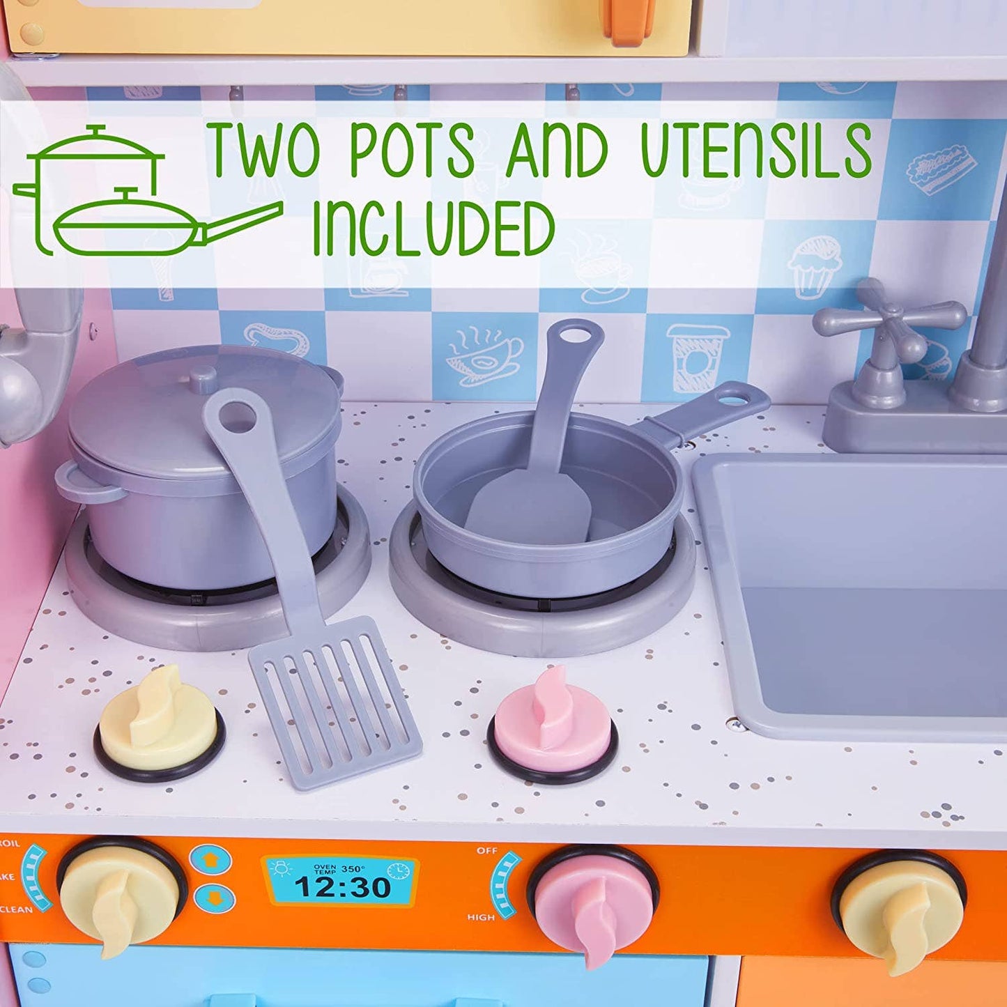Kids Kitchen Set, Pretend Wooden Kitchen Playset: Colorful
