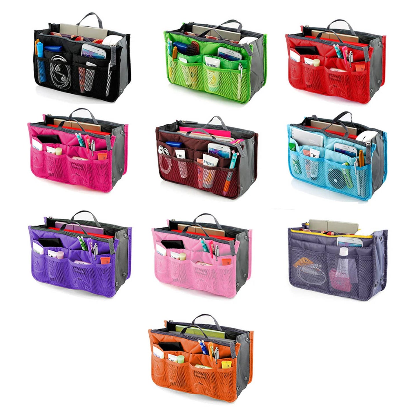 Travel Tote Handbag/Purse Insert Cosmetic Organizer: Green