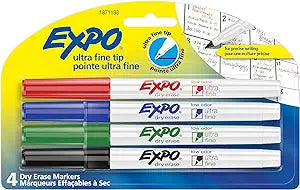 EXPO Low Odor Dry Erase Markers, Ultra-Fine Tip, Assorted Colors, 4 Count