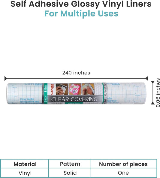 Con-Tact Brand Creative Clear Covering, Versatile and Self-Adhesive Shelf Liner, Semi-Transparent Privacy Film, Protective Clear Vinyl, 18'' x 60'