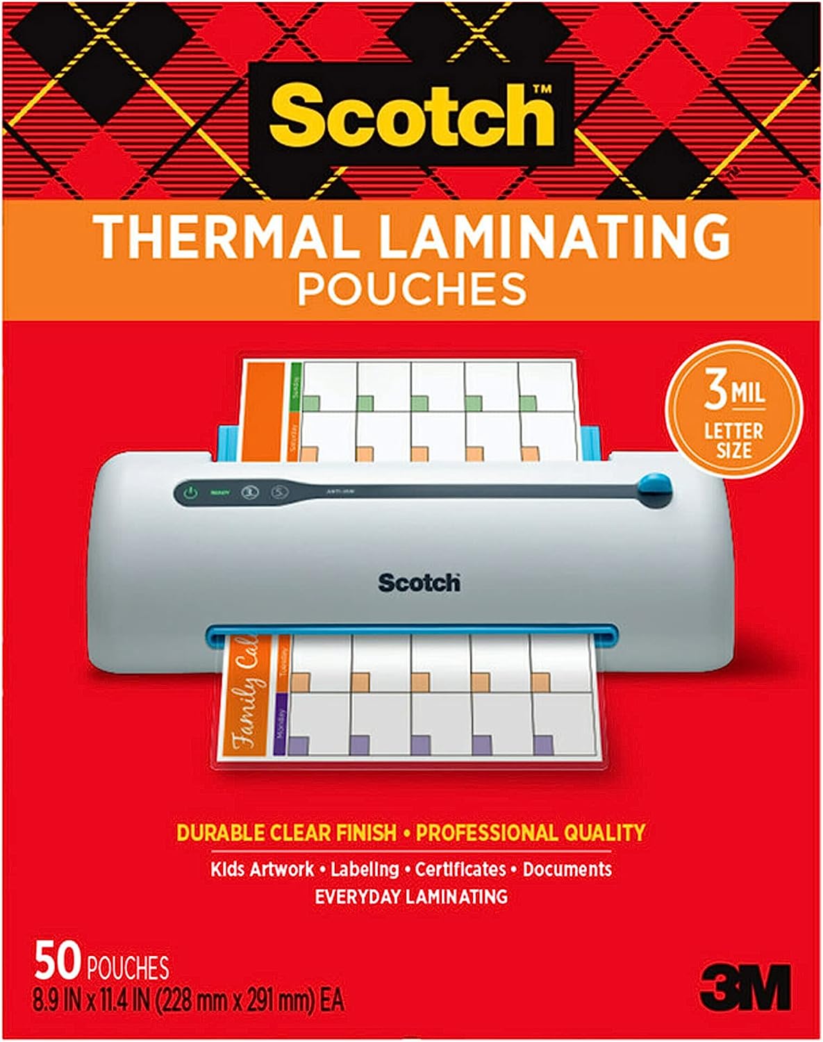 Scotch Thermal Laminating Pouches, 50 Pack Laminating Sheets, 3 Mil, 8.9 x 11.4 Inches