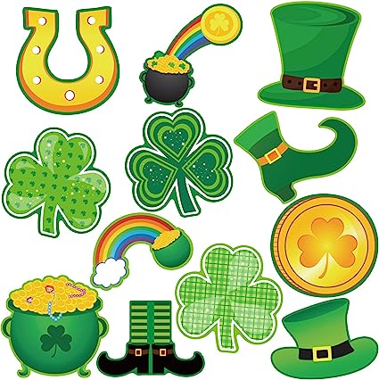 48pcs St. Patrick's Day Cutouts Shamrock Clover Cut-Outs for Classroom Bulletin Board Decorations