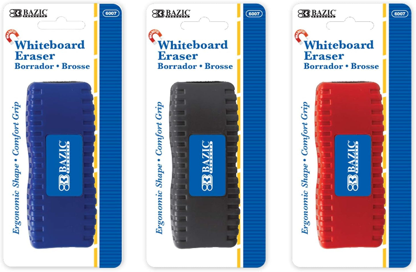 BAZIC Products Ergonomic Magnetic Whiteboard Eraser | wipes dry erase marker and chalk cleanly from boards