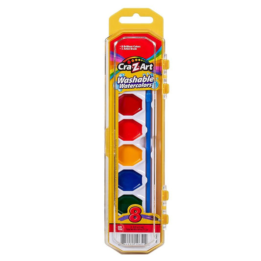 Cra-Z-art Washable Watercolors with Brush, 8 Colors, 1 Tray