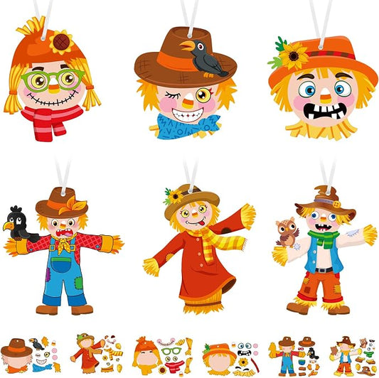 24 Sets Fall Crafts for Kids Scarecrow Craft Kit Bulk Thanksgiving Halloween Scarecrow Craft Stickers Make Your Own Scarecrow Ornaments for Halloween Autumn Birthday Party Supplies