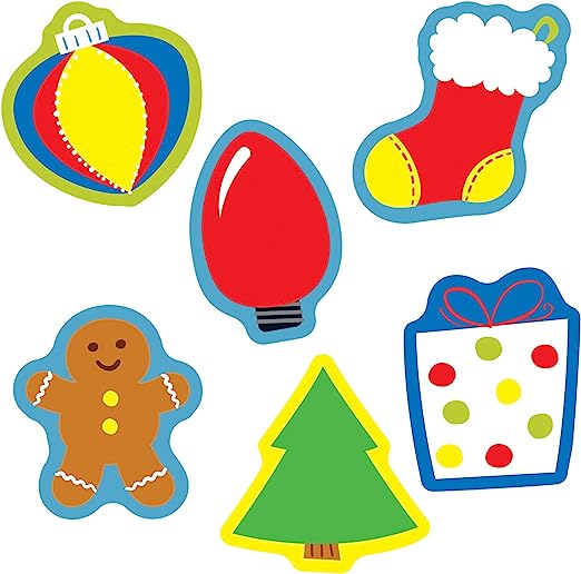 Mini Christmas Cutouts—Colorful Lights, Ornaments, Stockings, Presents, Tree, Gingerbread Men Christmas Bulletin Board Decorations,