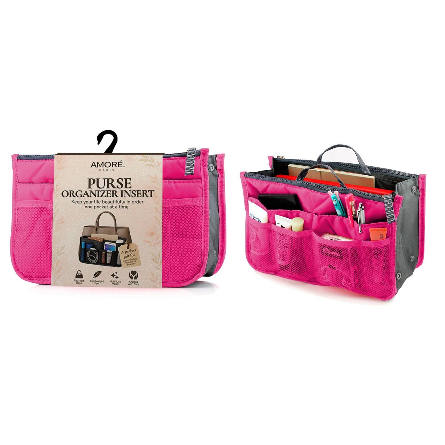 Travel Tote Handbag/Purse Insert Cosmetic Organizer: Red