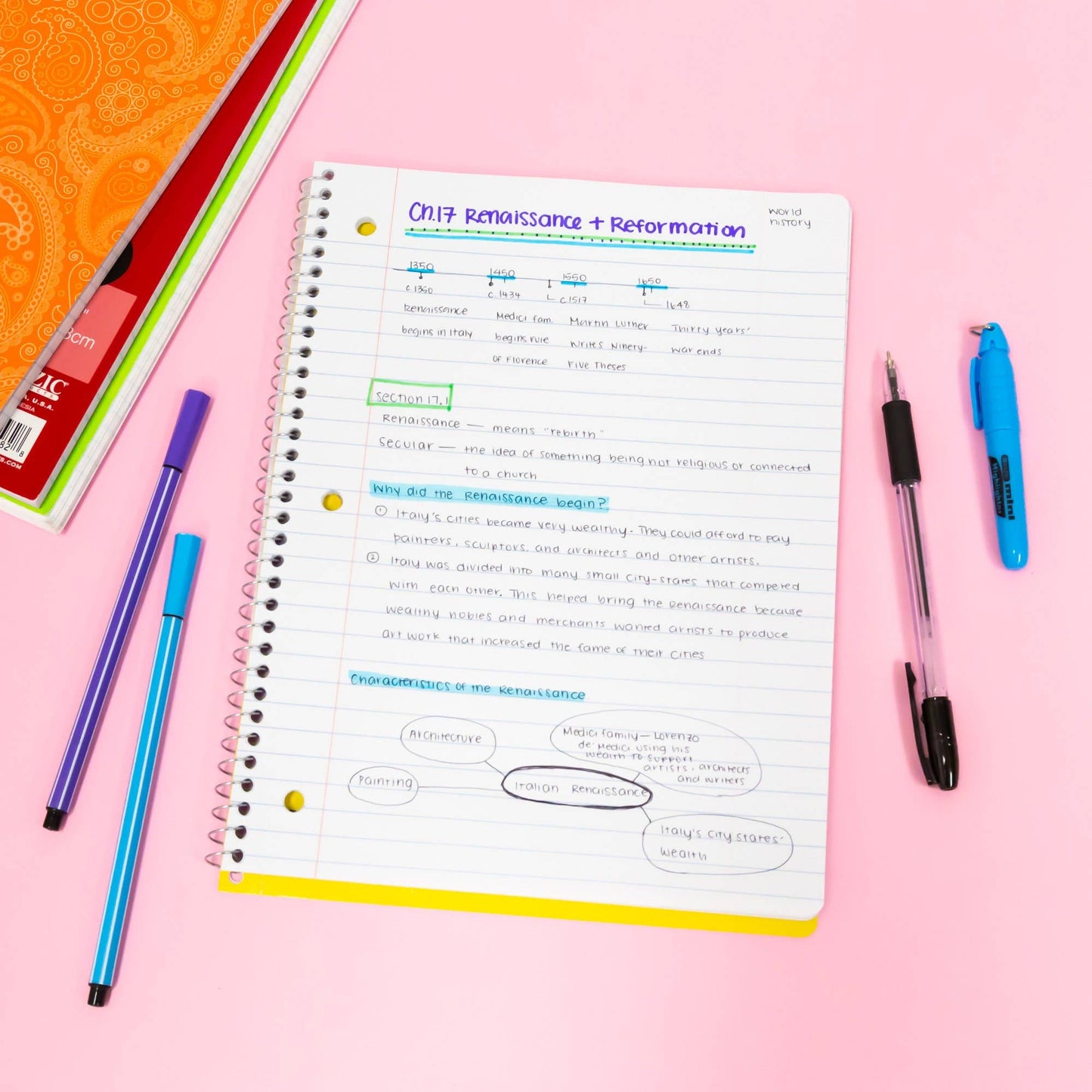 5 Subject Spiral Notebook: College ruled