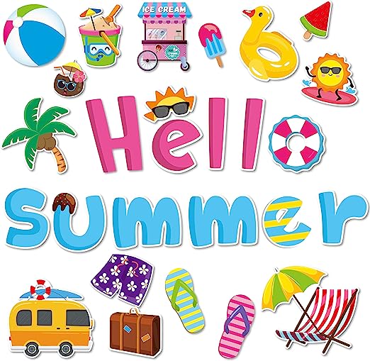 68Pcs Hello Summer Cutouts Summertime Bulletin