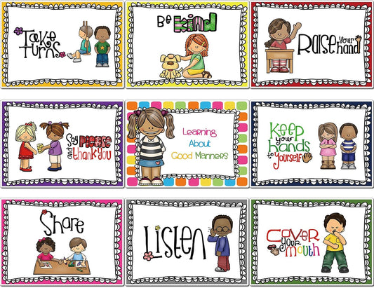 DFZUS 9 Classroom Rules Posters Classroom Bulletin Board Decorations Set Good Habits Chart for Kindergarten Preschool Primary School Banner Rules Signs for centers