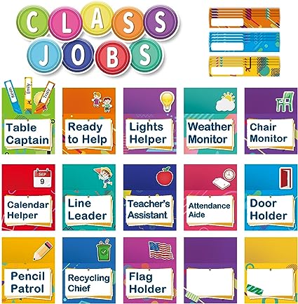 125 Pieces Classroom Jobs Bulletin Board Set, Class Jobs Pocket Chart with Name Tags for Bulletin Board