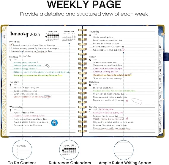 2024 Planner, Weekly and Monthly Calendar Planner with Spiral Bound