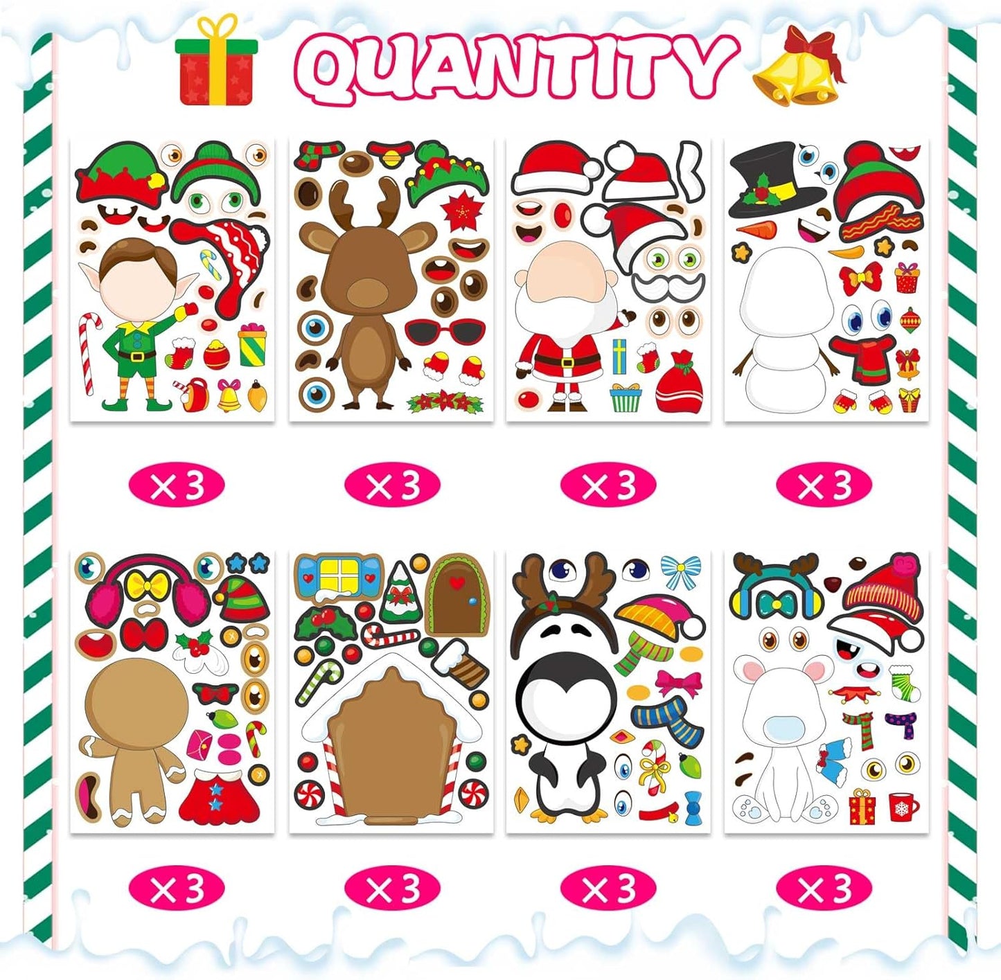 32 Sheets Christmas Stickers for Kids Toddlers Make-a-face Sticker Make Your Own Characters Sticker Xmas Holiday Stickers, Christmas Party Favor Supplies Christmas Stocking Stuffer Gifts
