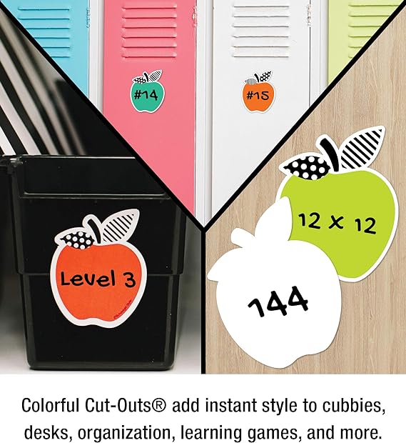 Schoolgirl Style Black, White & Stylish Brights 36 Piece Apple Bulletin Board Cutouts