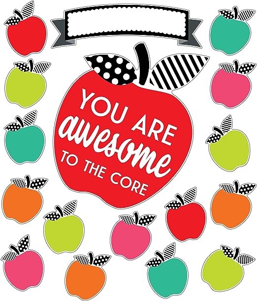 White and Stylish Apple Bulletin Board Set—You are Awesome to the Core Motivational Apple, Banner