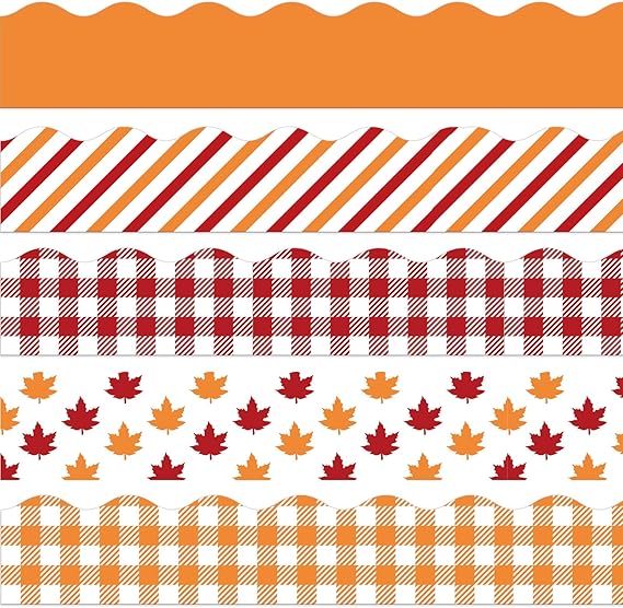 69Ft Fall Bulletin Board Borders Maple Leaves Plaid Stripe Trim Borders Orange Red Autumn Thanksgiving Bulletin Board