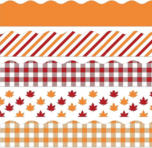 69Ft Fall Bulletin Board Borders Maple Leaves Plaid Stripe Trim Borders Orange Red Autumn Thanksgiving Bulletin Board