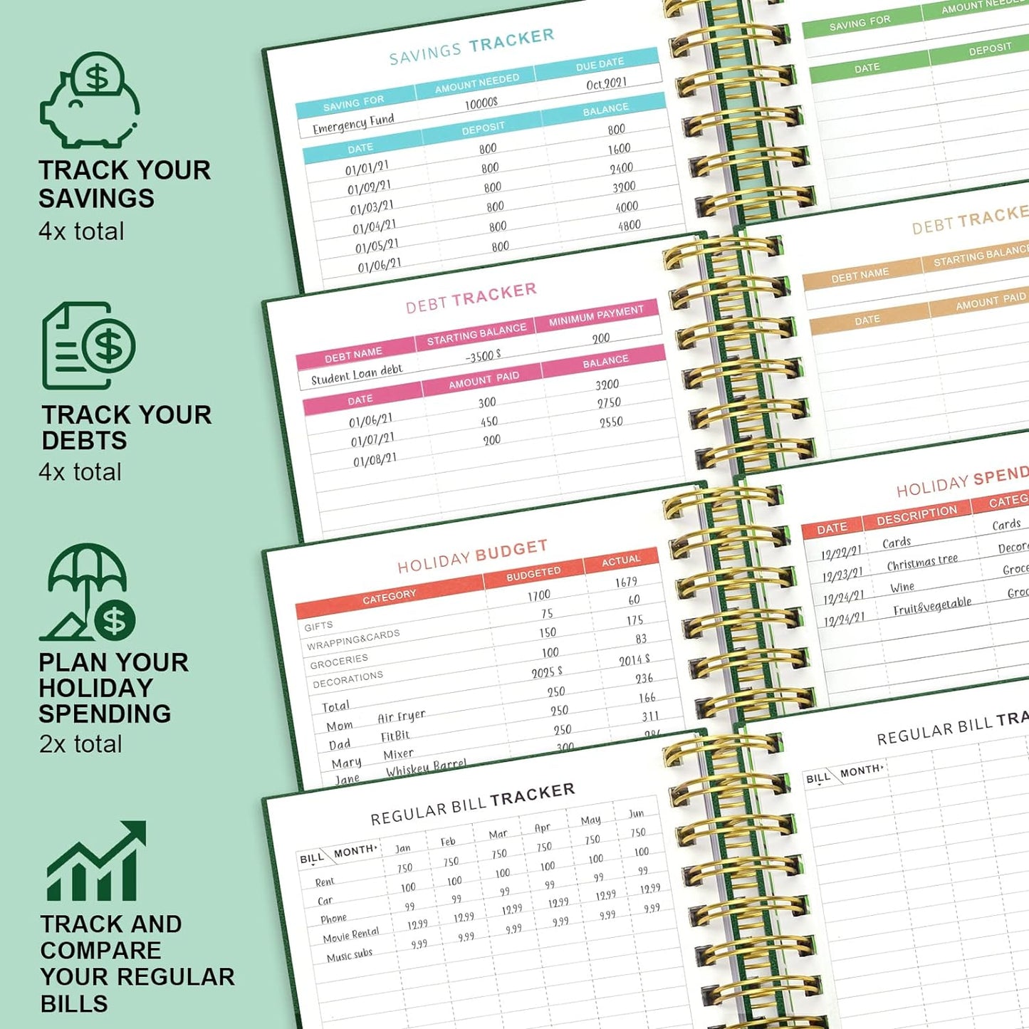 JUBTIC Budget Planner and Monthly Bill Organizer with Pockets.