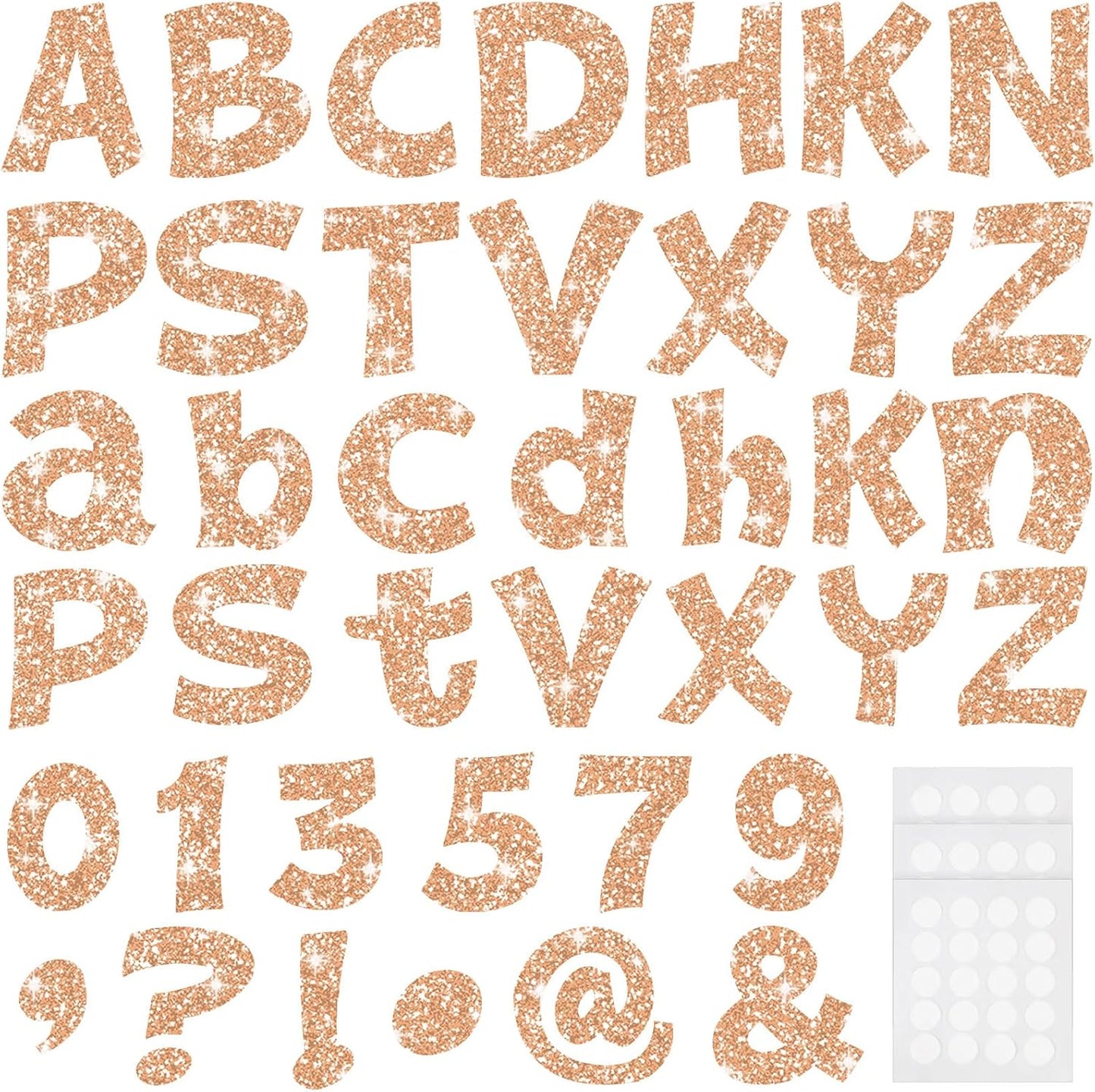 Colarr 216 Pcs Glitter Bulletin Board Letters for Classroom Alphabet Punctuation Symbol Cutout Die-Cut Poster Letter with Adhesive Dot School Party Holiday Decor Display (Champagne,4 Inch)