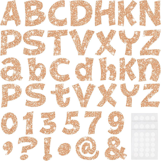 Colarr 216 Pcs Glitter Bulletin Board Letters for Classroom Alphabet Punctuation Symbol Cutout Die-Cut Poster Letter with Adhesive Dot School Party Holiday Decor Display (Champagne,4 Inch)