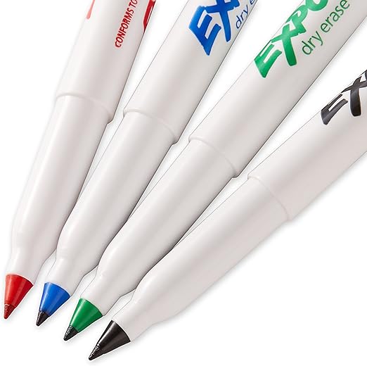 EXPO Low Odor Dry Erase Markers, Ultra-Fine Tip, Assorted Colors, 4 Count