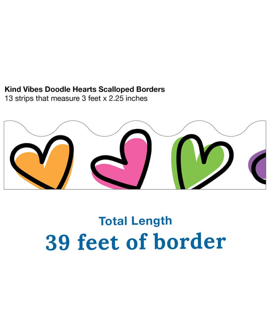Kind Vibes Doodle Hearts Scalloped Bulletin Board Borders