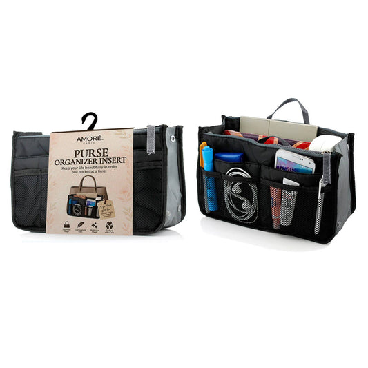 Travel Tote Handbag/Purse Insert Cosmetic Organizer: Black