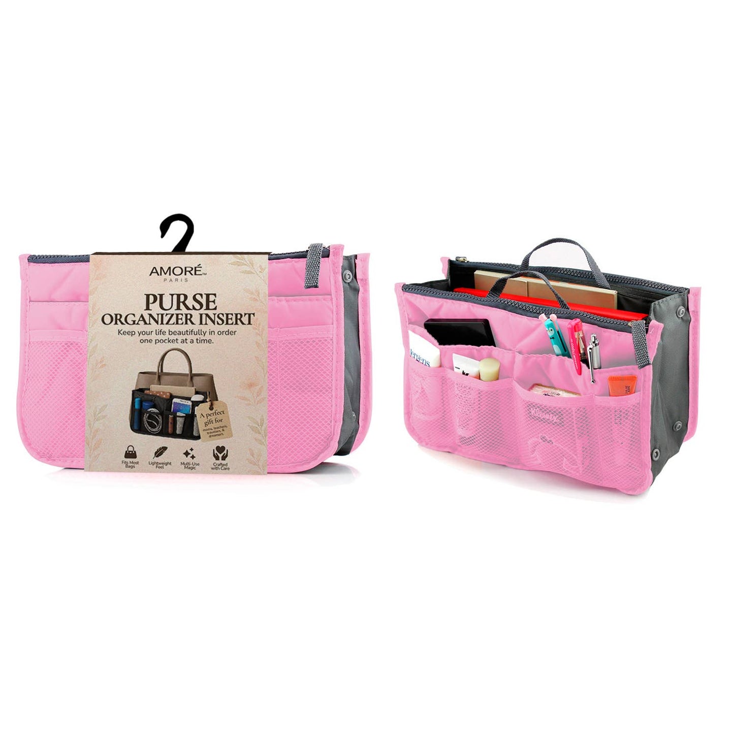 Travel Tote Handbag/Purse Insert Cosmetic Organizer: Red