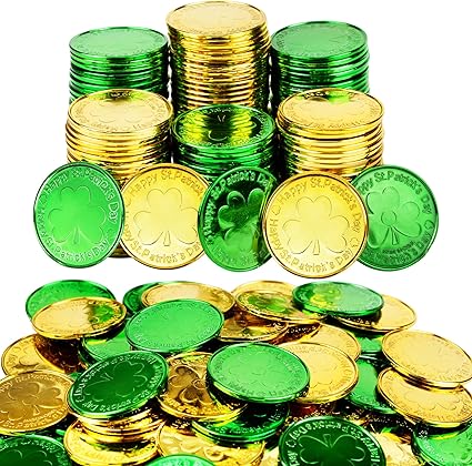 St Patricks Day Coins Plastic Gold and Green 100 pcs