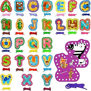 Kids Lacing Cards, 26 Double Sided Uppercase Sewing Cards