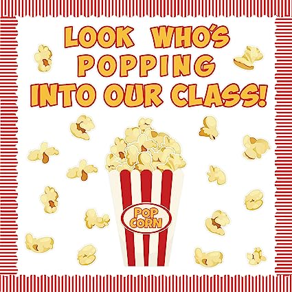 113Pcs Popcorn Bulletin Board Back to School Decoration Cutouts Set with Look Who’s Popping