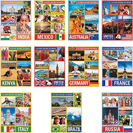 Fun Express Cultures Around The World Posters - 12 Pieces - Diversity and Multicultural Classroom Decor