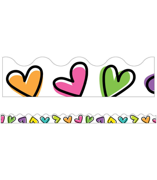 Kind Vibes Doodle Hearts Scalloped Bulletin Board Borders