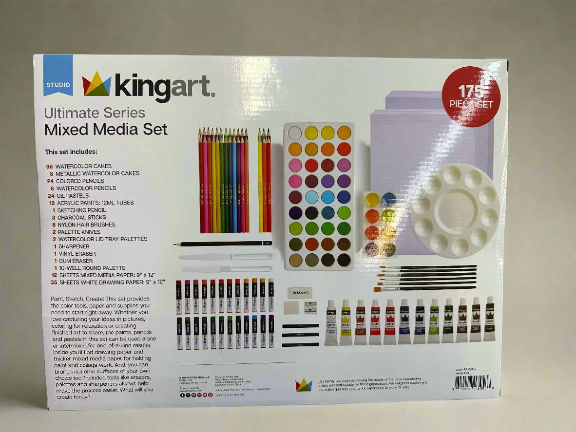 Kingart Ultimate Series Mixed Media Set packaging on a blue surface