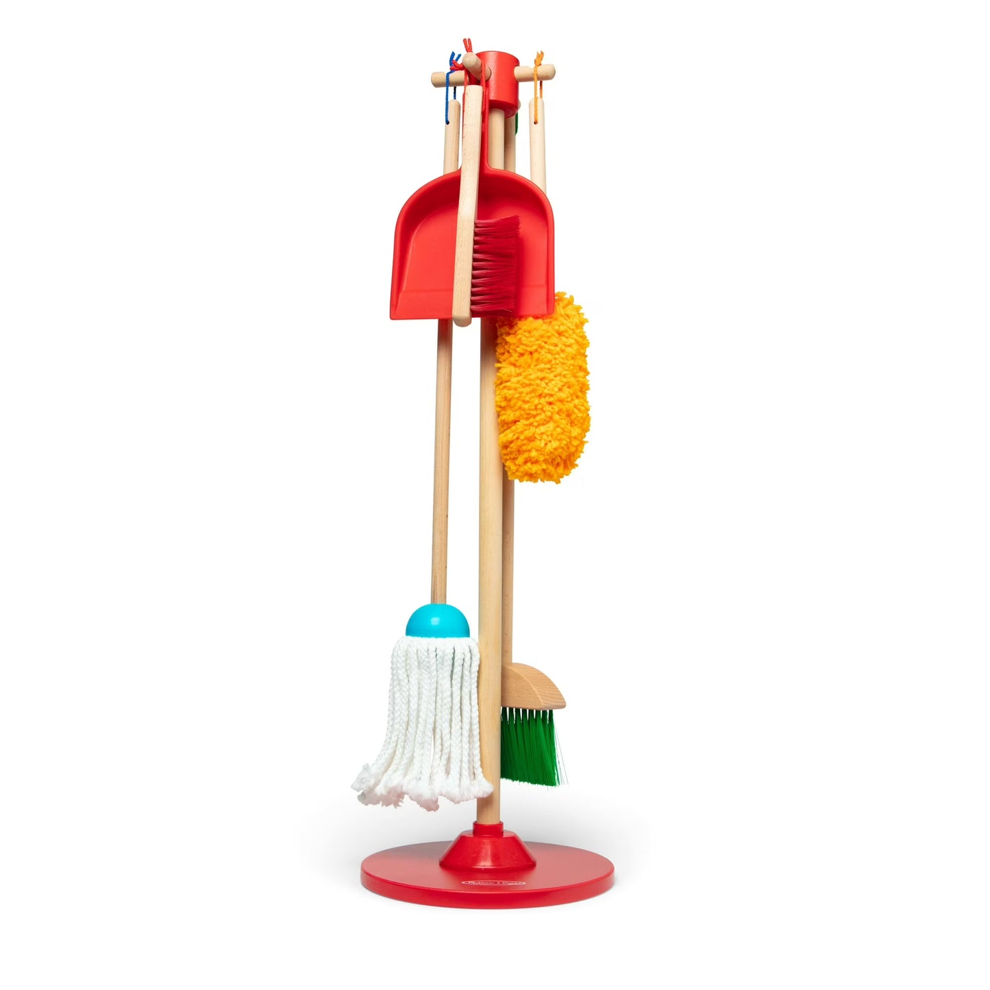 Set of colorful children's cleaning tools on a white background