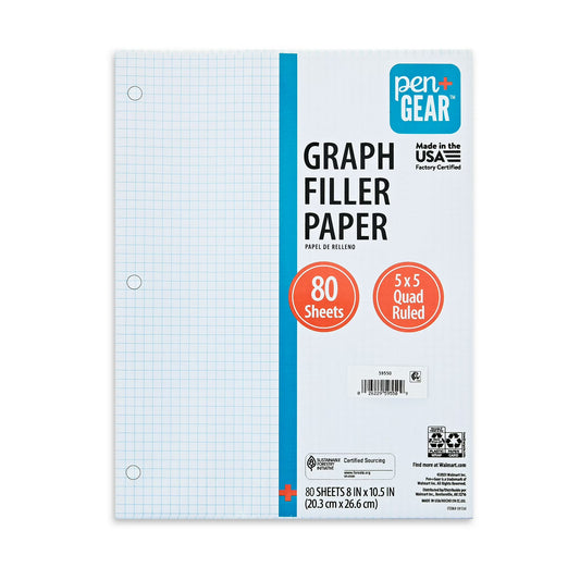 Pen+Gear Quad Filler Paper, Graph Ruled