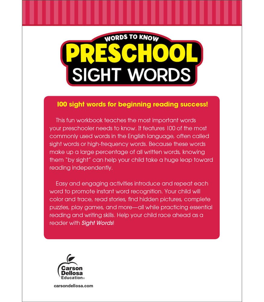 Words to Know Sight Words, Grade Preschool