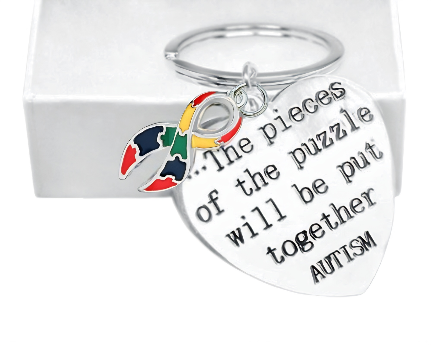 Pieces of the Puzzle Autism Ribbon Key Chains: 1 Keychain
