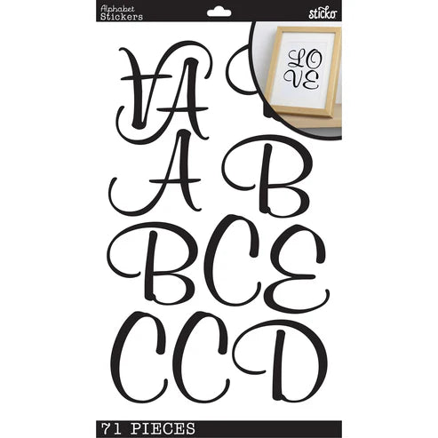 Sticko Alphabet Stickers - Script Poster, Black, 71pcs