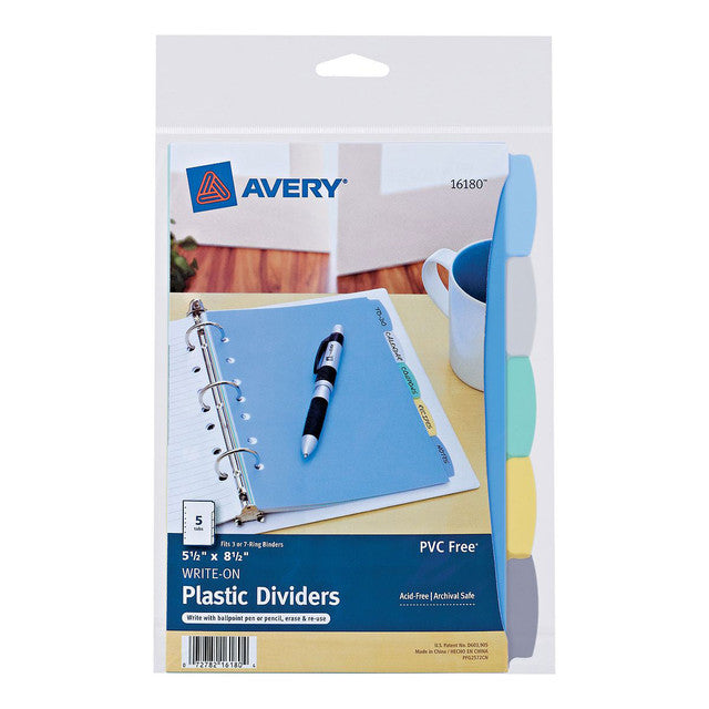 Avery Write-On Plastic Dividers, 5 Tab