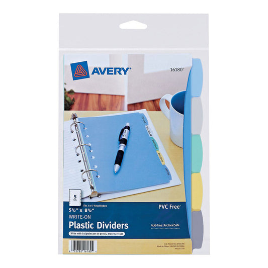 Avery Write-On Plastic Dividers, 5 Tab