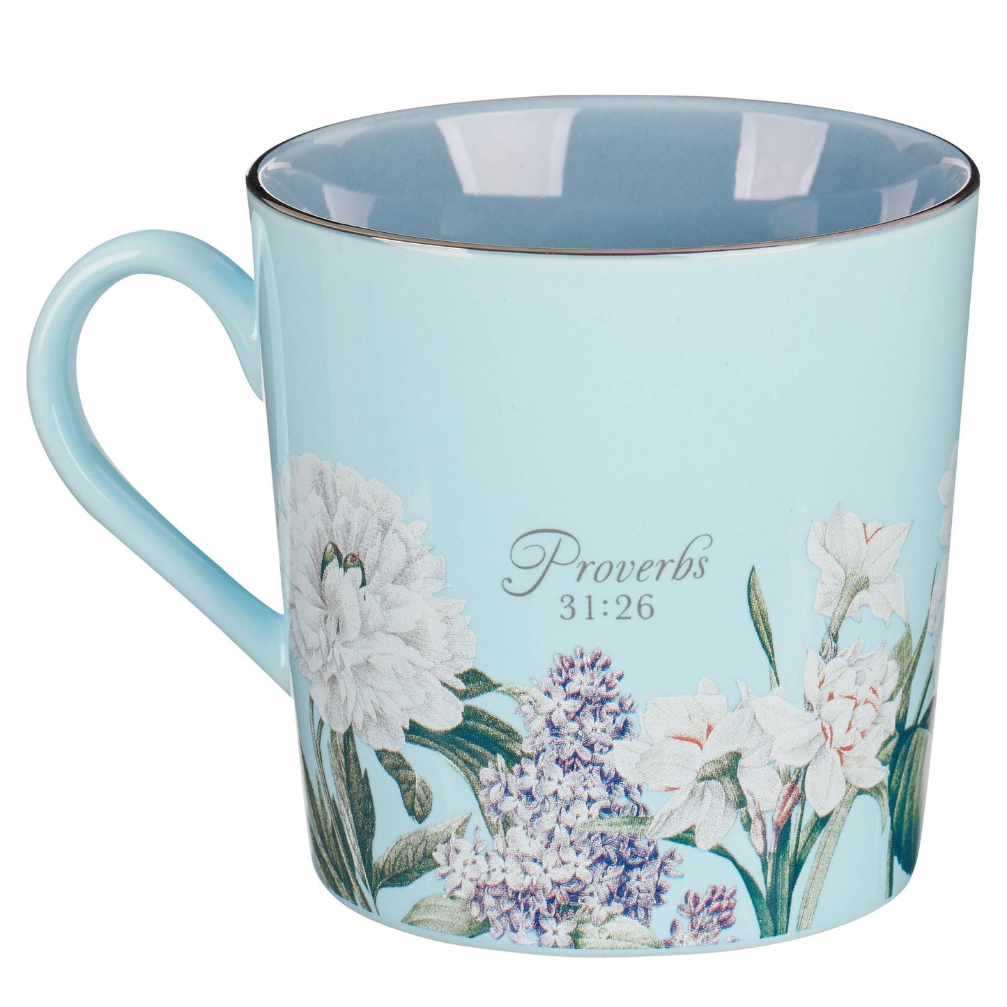 Mug Blue Two-tone Floral Wisdom Prov. 31:26