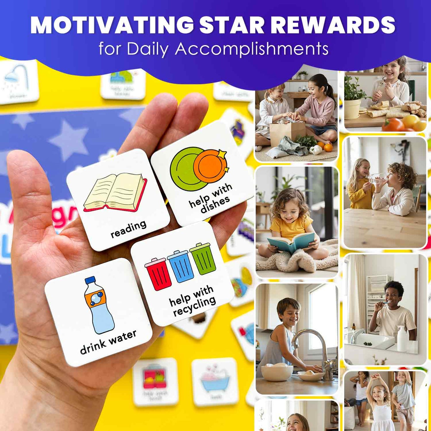 Magnetic Chore Chart for Kids | 72 Routine Magnets & Star Rewards