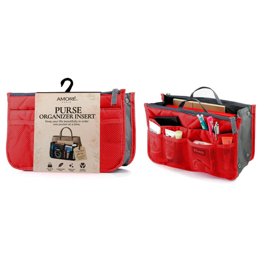 Travel Tote Handbag/Purse Insert Cosmetic Organizer: Red