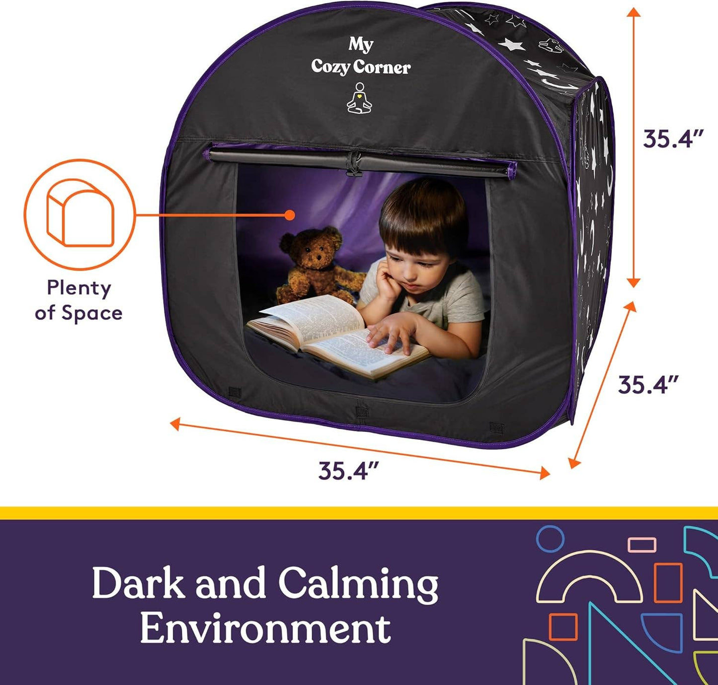 Blackout Sensory Tent for Kids, Pop Up Calming Play Room with Fiber Optic Lamp and Glow-in-The-Dark Fuzzy Blanket