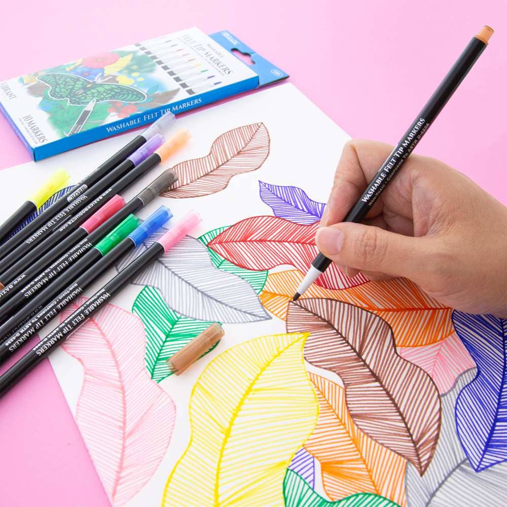 Felt Tip Washable Markers 10 Colors