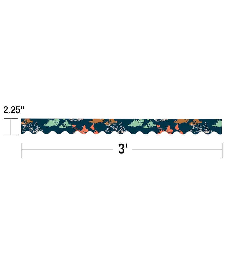 Let's Explore World Map Scalloped Bulletin Board Borders
