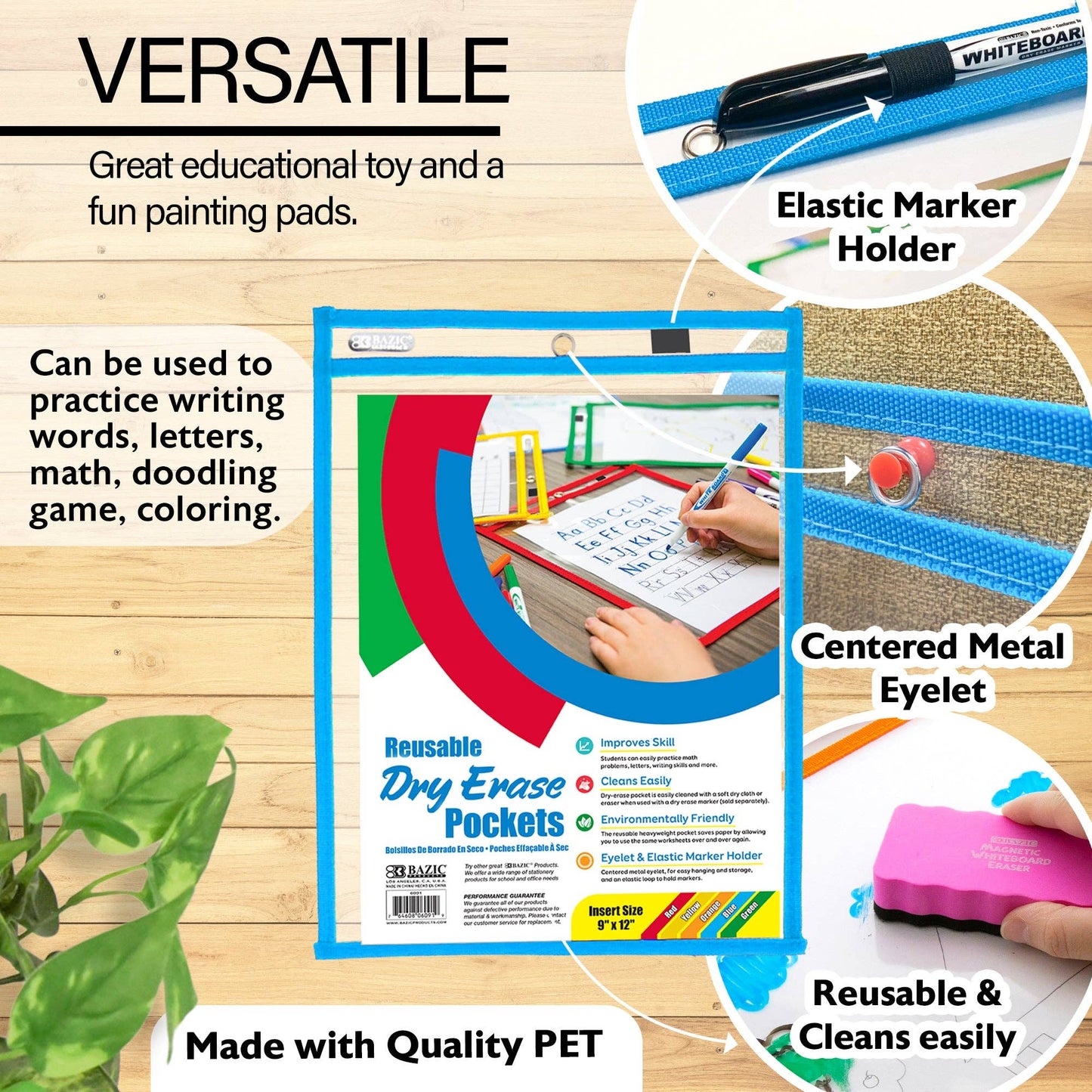 Dry Erase Pockets, Reusable 9" x 12" Sleeve