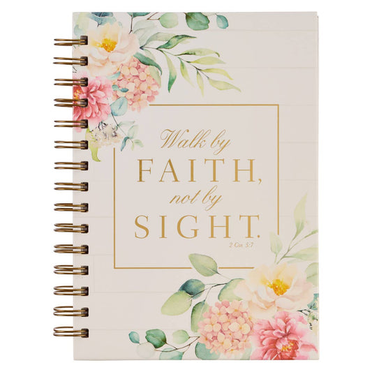 Walk By Faith White Floral Wirebound Journal - 2 Corinthians